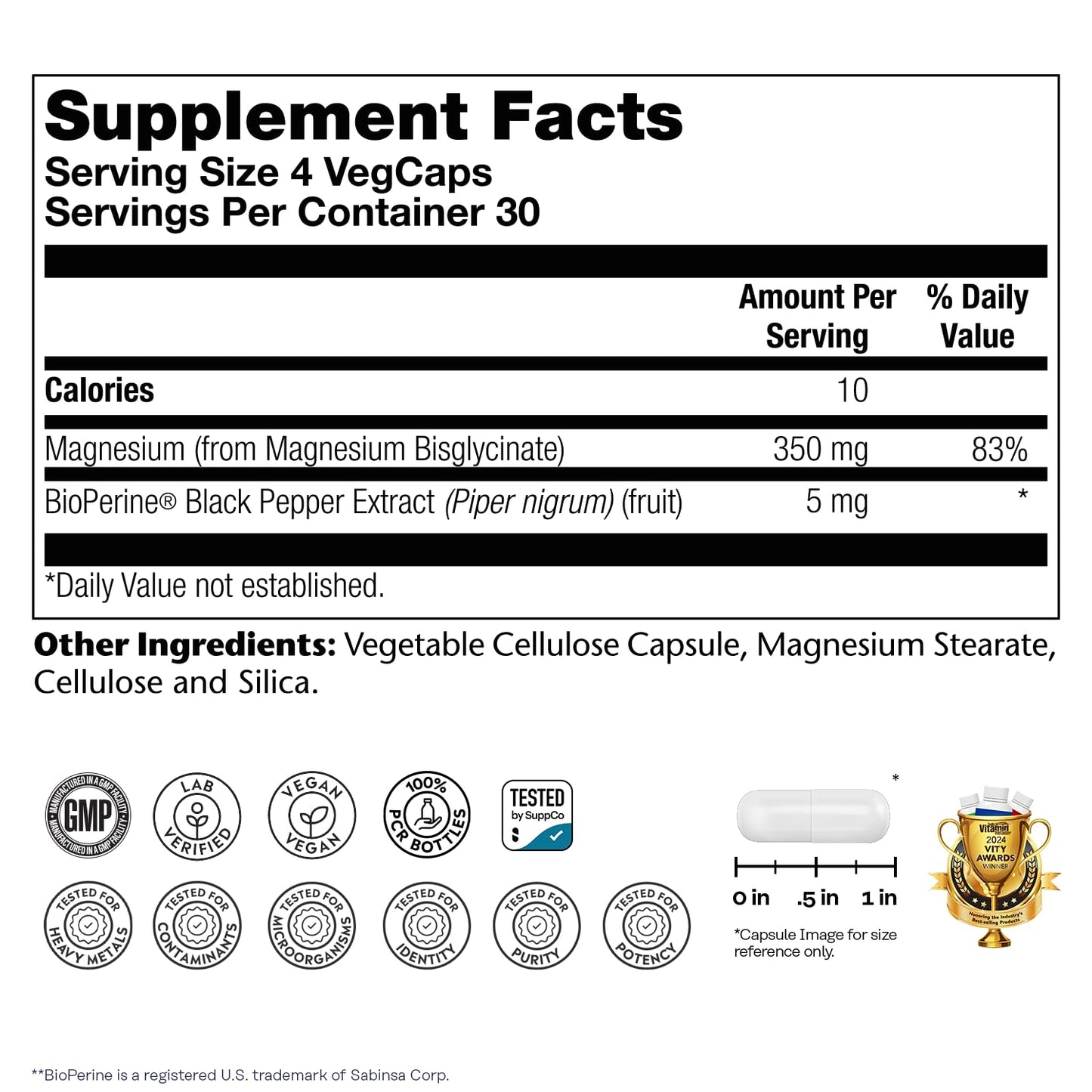SOLARAY Magnesium Glycinate Capsules, Chelated Magnesium Bisglycinate with BioPerine, Higher Absorption, 120 Capsules