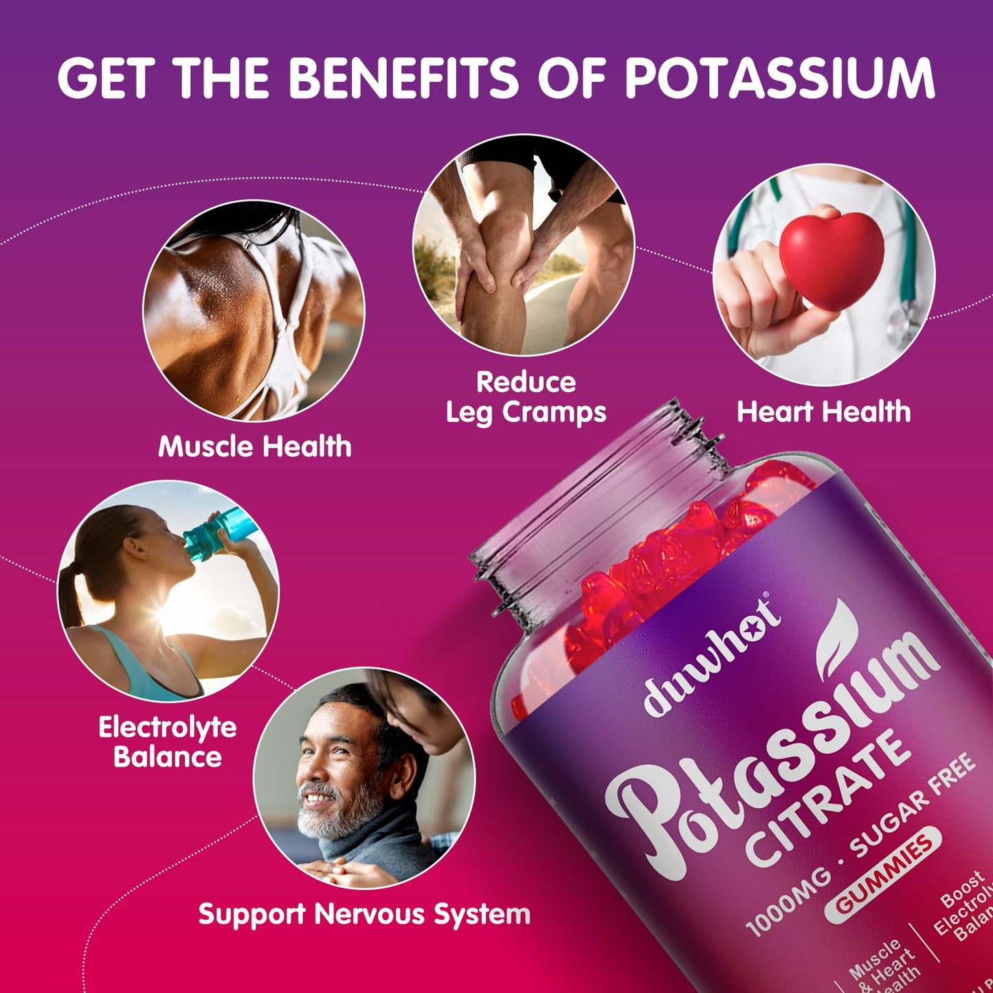 duwhot Potassium Citrate 1000mg & Calcium Citrate 1000mg, 120 Gummies