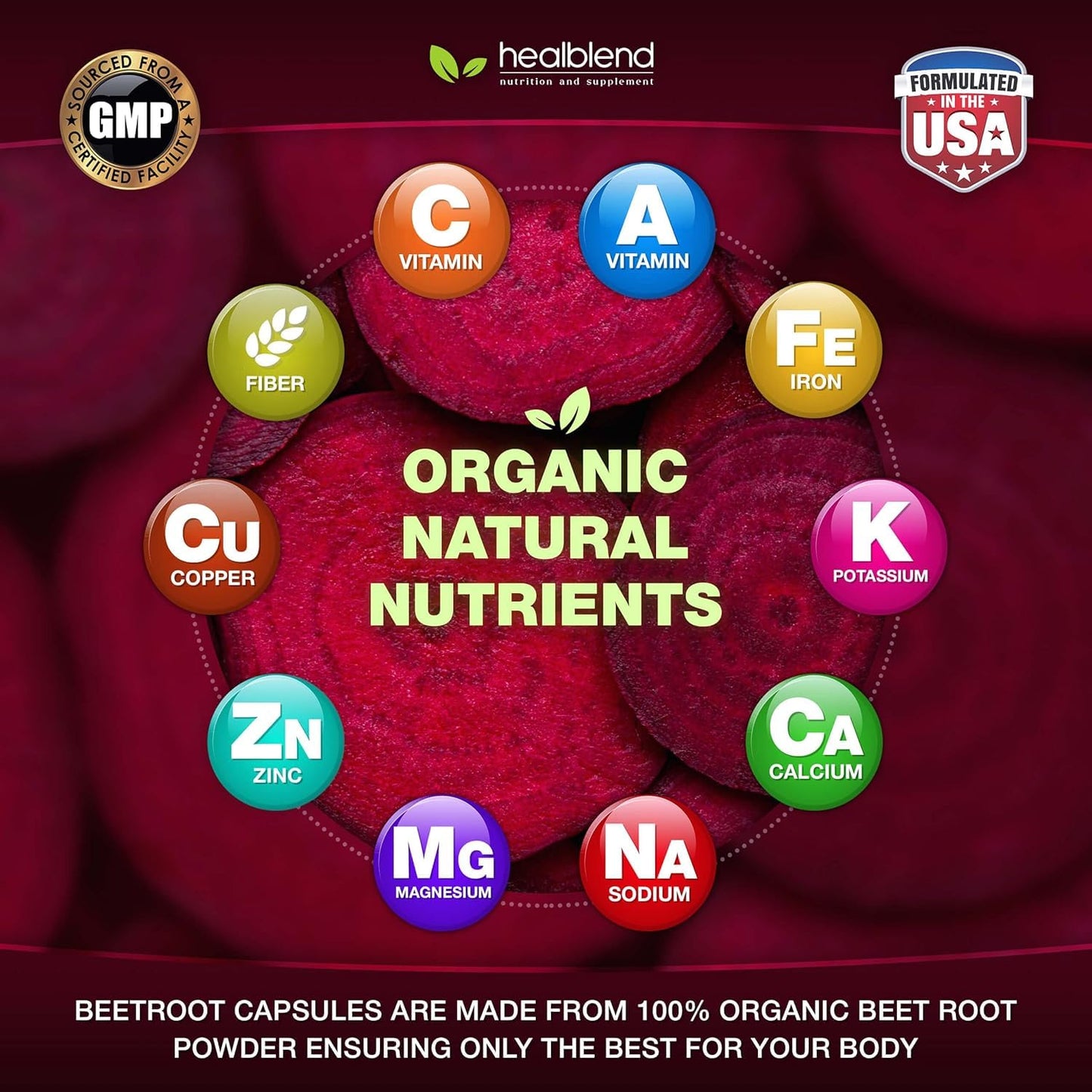 Healblend Organic Nitric Oxide Beet Root Capsules 1300mg, 360 Capsules