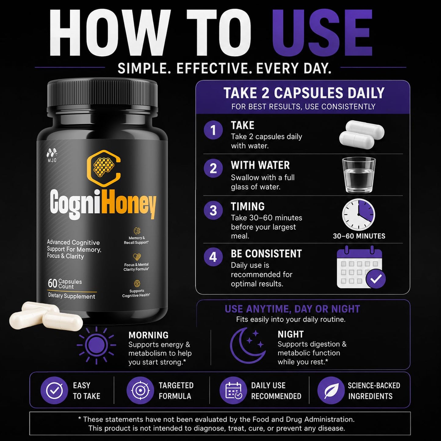 MJO Cognihoney Brain Support Capsules 180 Capsules
