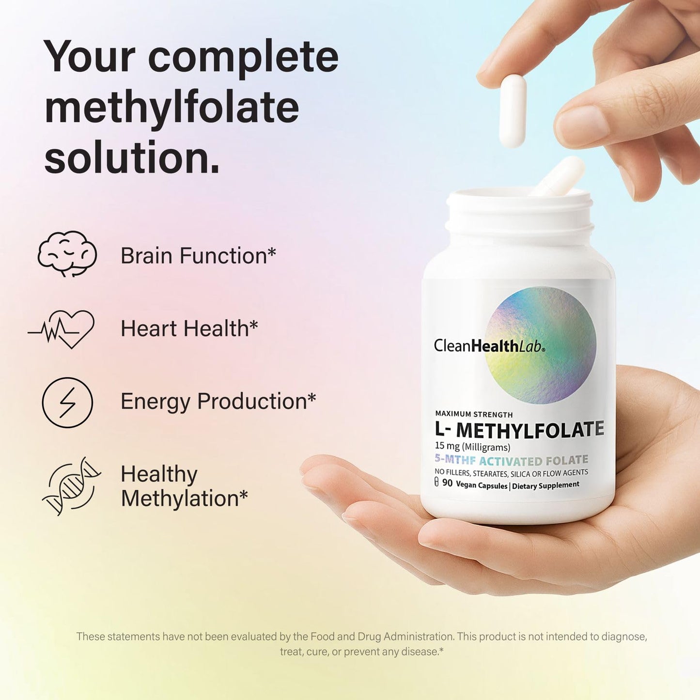 CLEAN HEALTH LAB L-Methylfolate 15mg 5-MTHF Active Folate Capsule, 90 Count