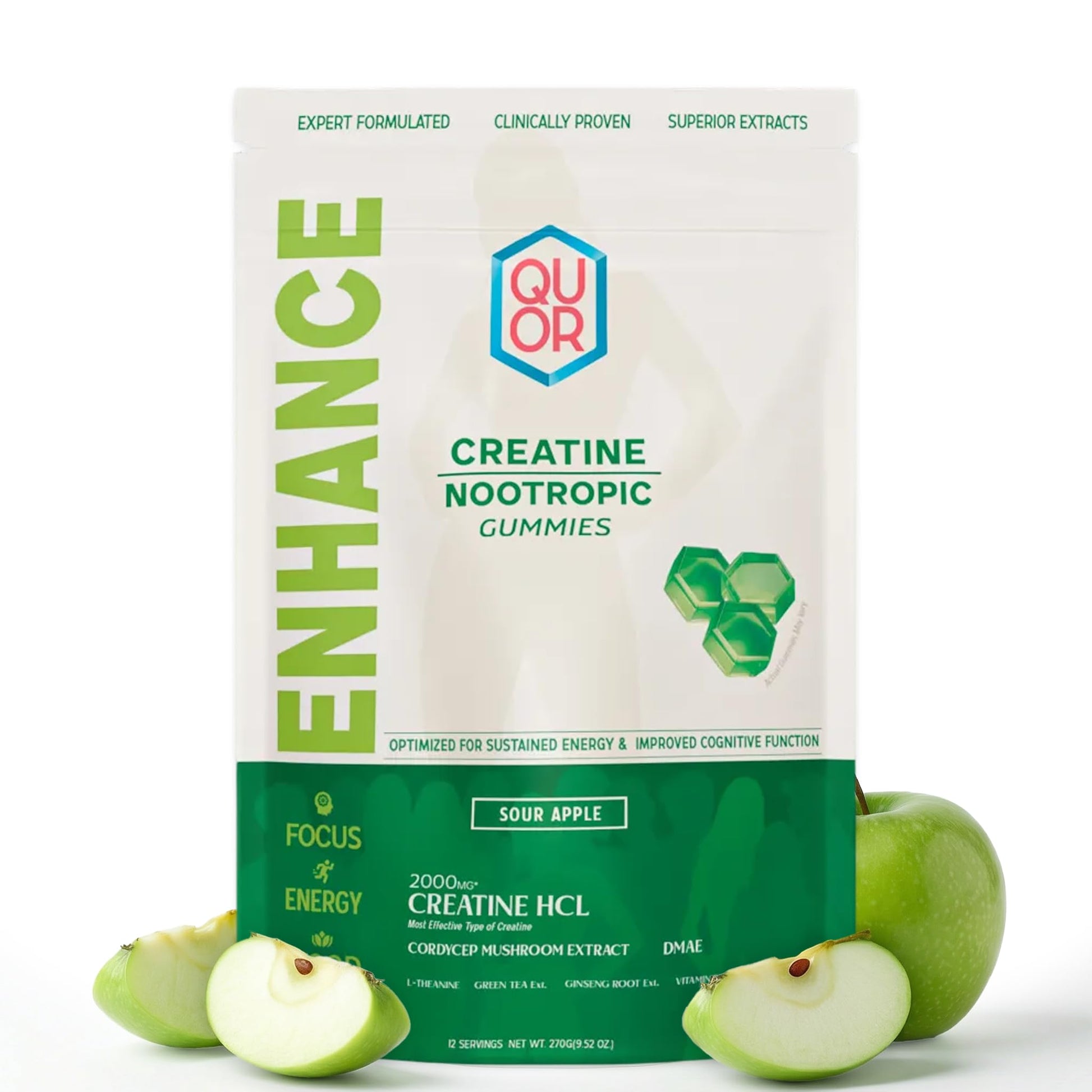 QUOR Enhance Creatine HCl Gummies, Nootropic, 60 Count
