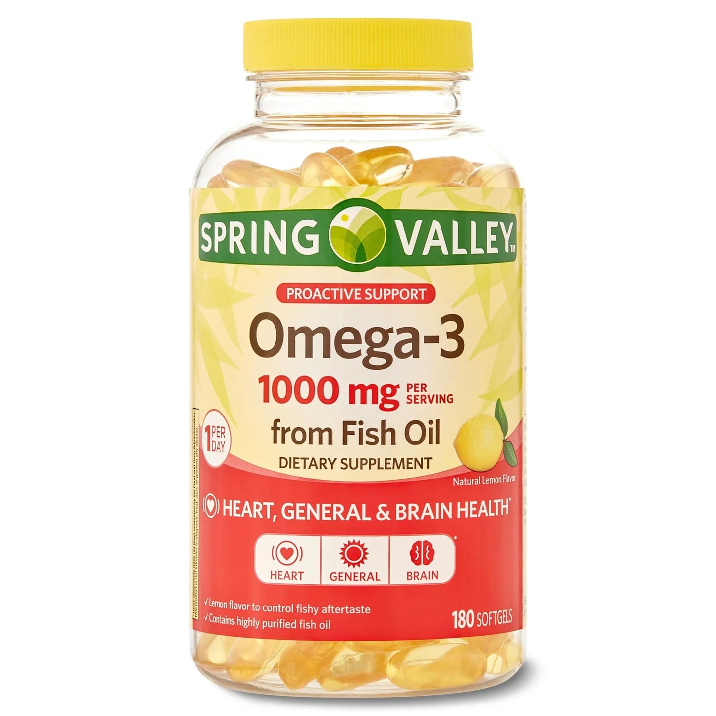 Spring Valley Omega-3 Softgels 1000 mg from Fish Oil, Lemon, 180 Count