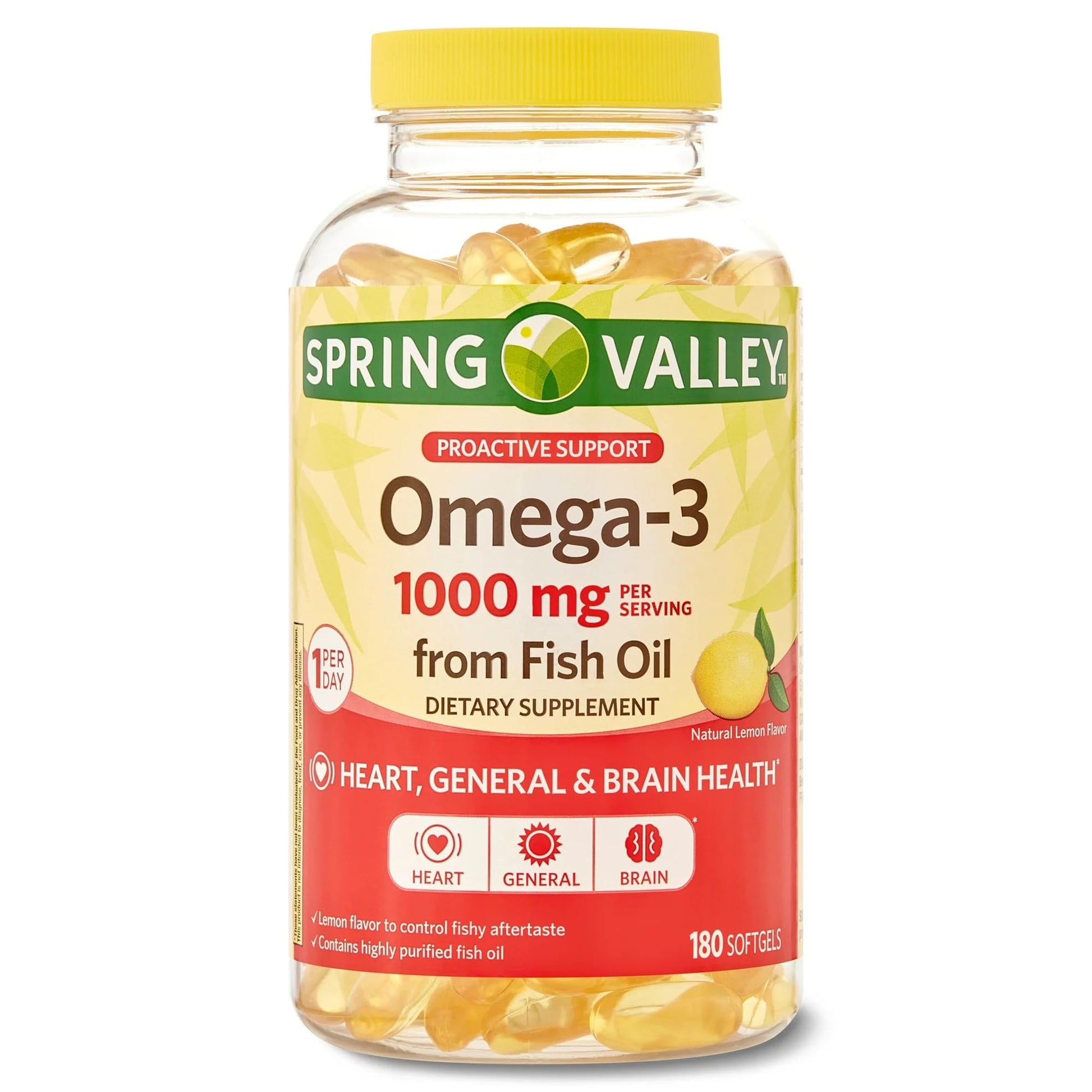 Spring Valley Omega-3 Softgels 1000 mg from Fish Oil, Lemon, 180 Count