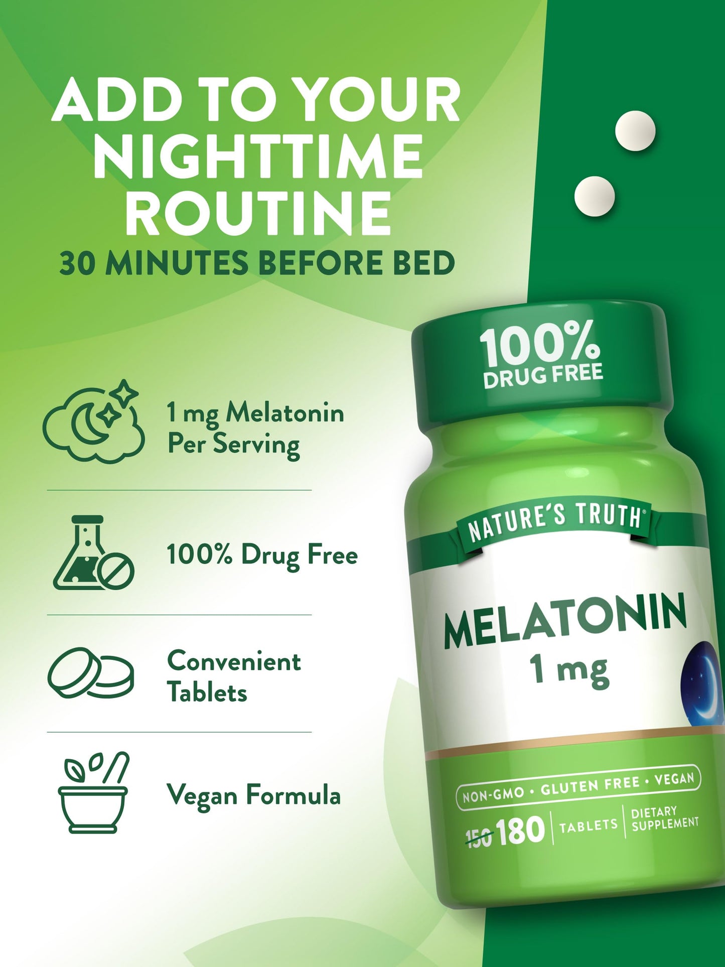 Nature's Truth Melatonin 1 mg Tablets 180 Count