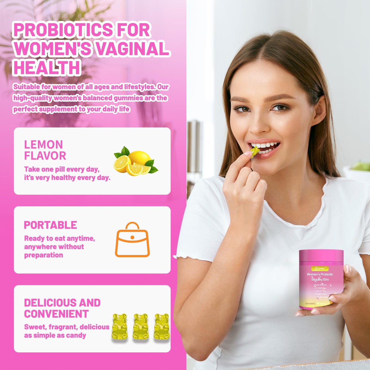 Misyvoing Her Juicy Feminine Probiotics Gummies for pH Balance - Slippery Elm, Lactobacillus Blend - Gut & Immune Support - Pineapple Gummies, 60 Gummies