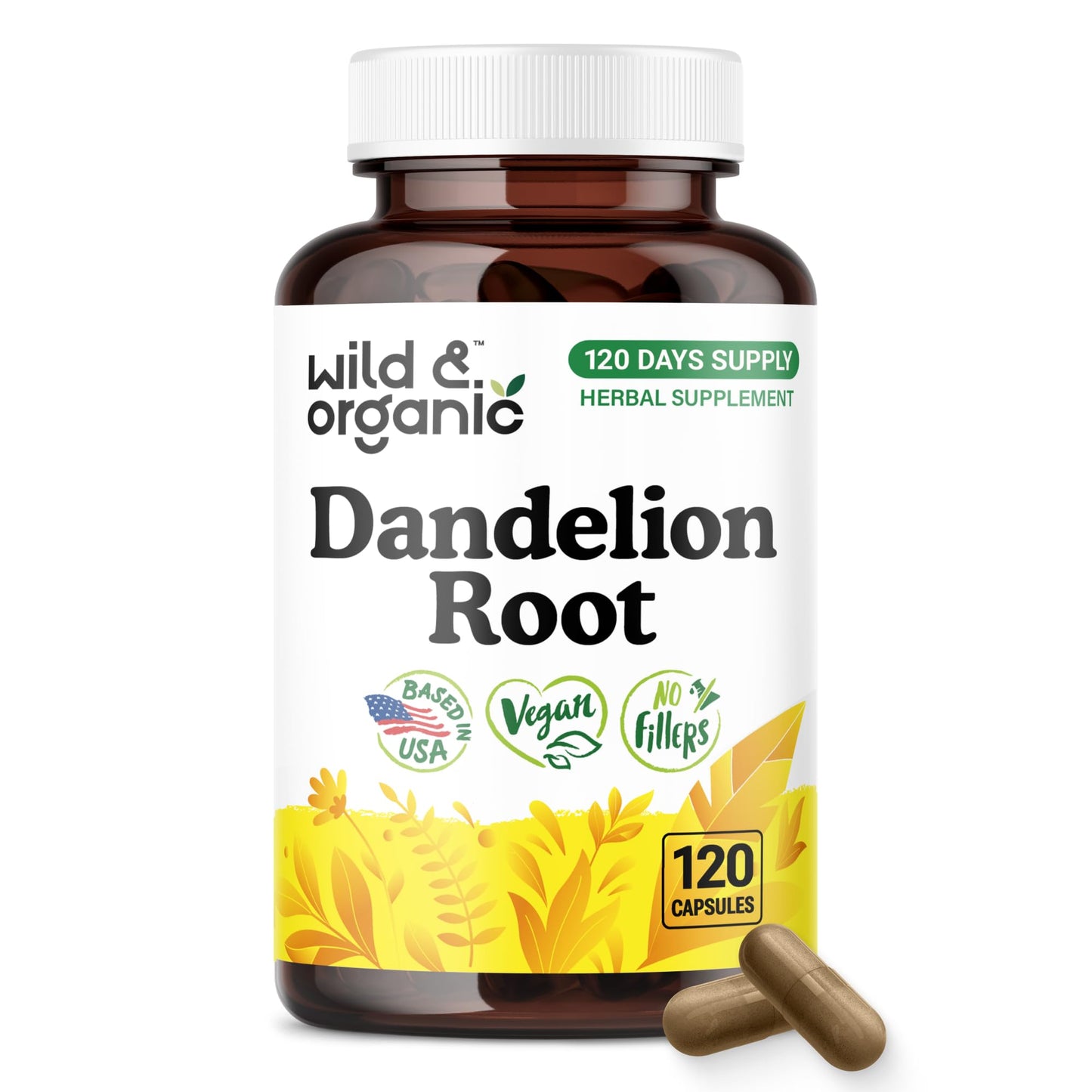 Wild & Organic Dandelion Root Capsules 120 Count