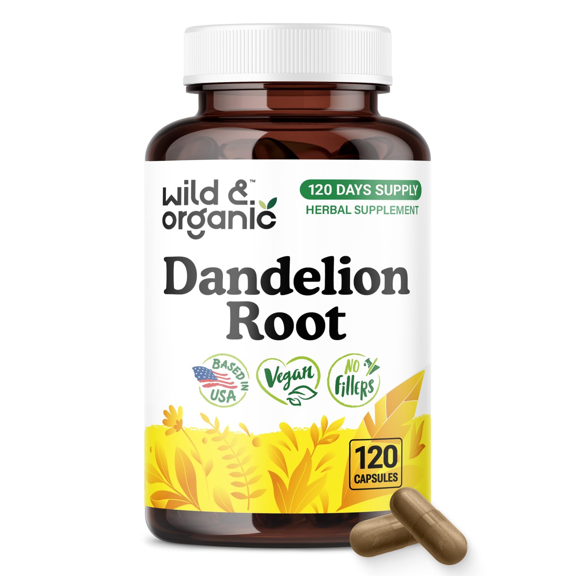 Wild & Organic Dandelion Root Capsules 120 Count