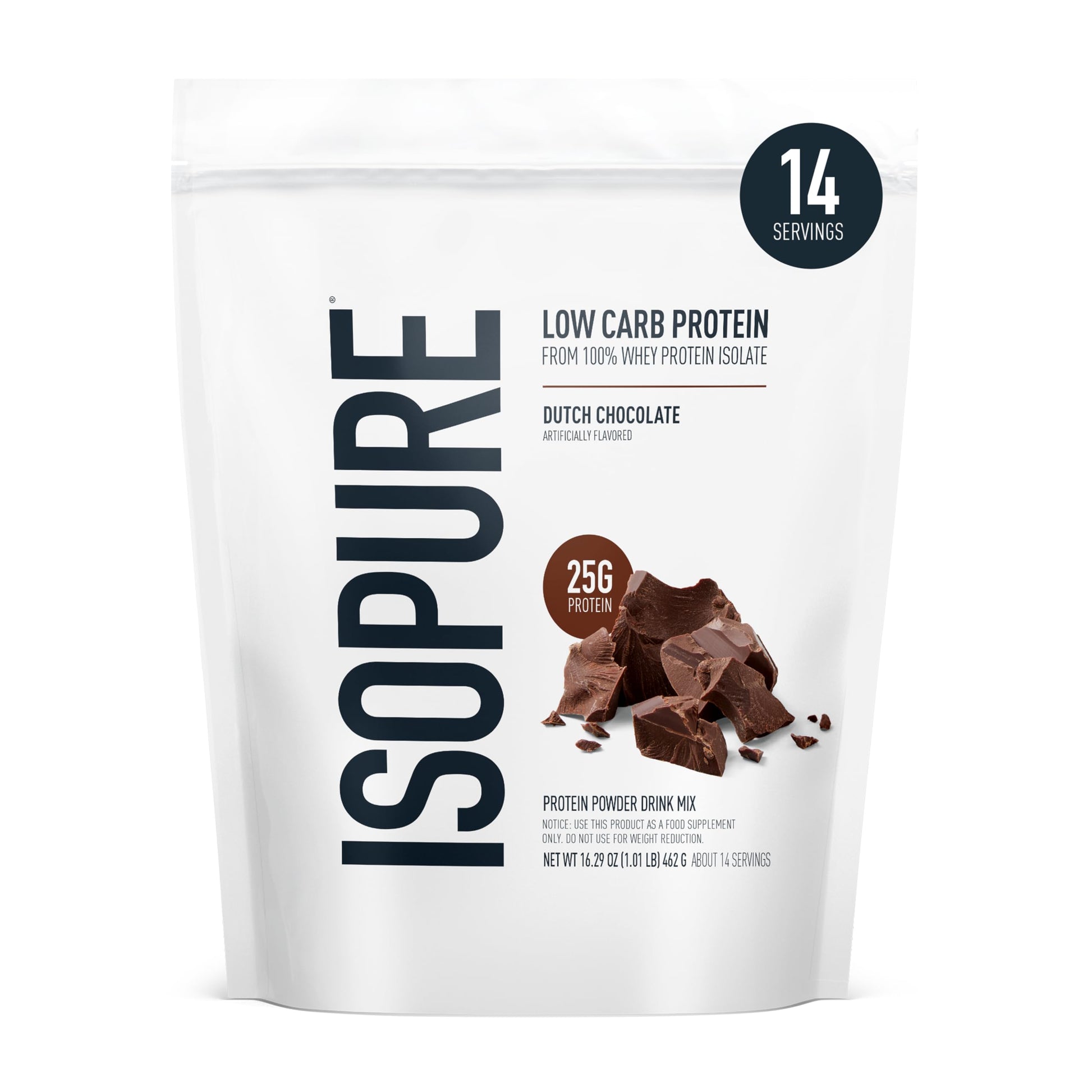 Isopure Low Carb 100% Pure Whey Isolate Protein Powder, Dutch Chocolate, 16 Servings, 1 lb