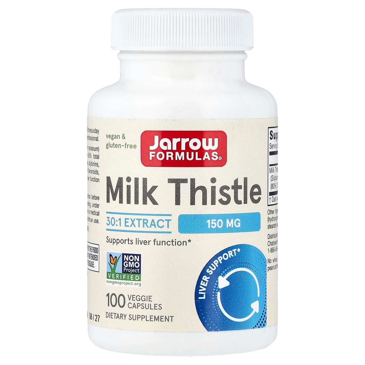 Jarrow Formulas Milk Thistle 150 mg with 30:1 Standardized Silymarin Extract Capsules, 100 Count