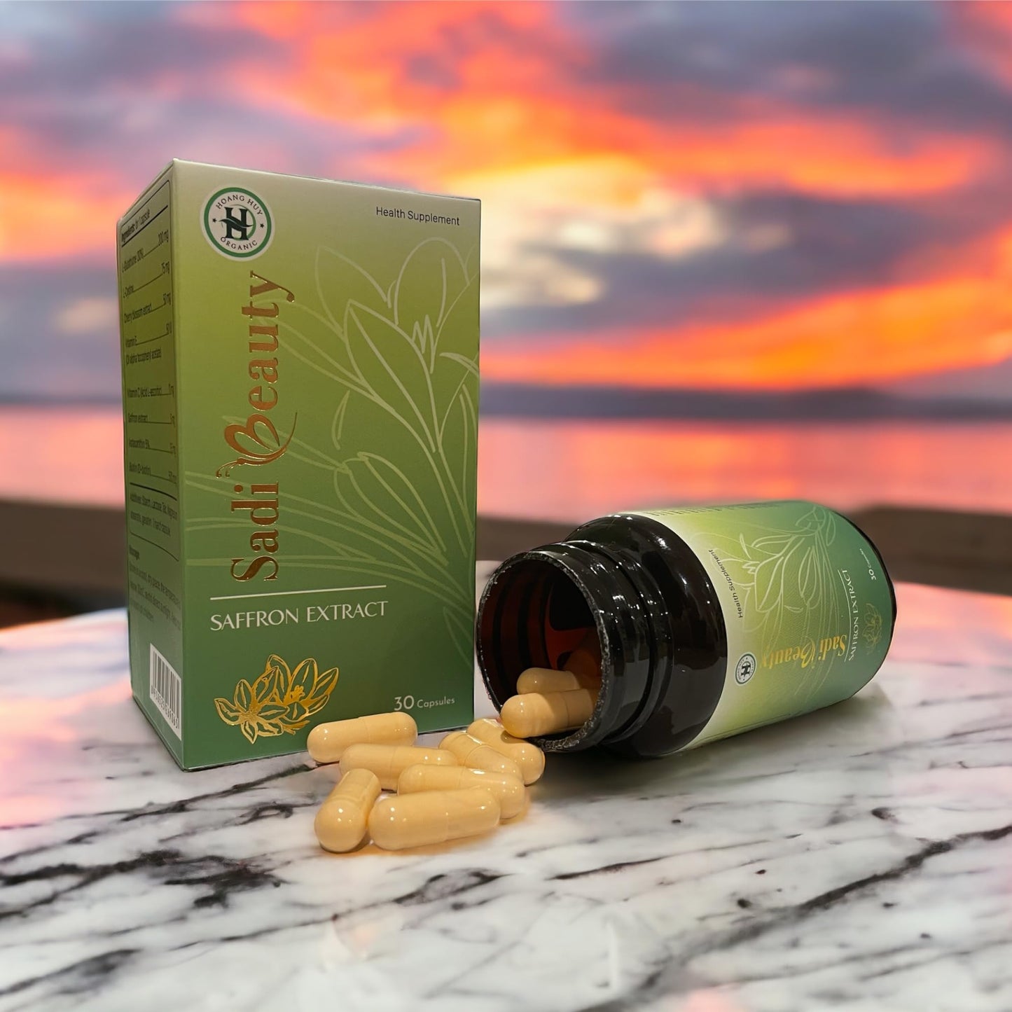 Sadi Beauty Saffron Extract Capsules with L-Glutathione, Vitamin C, Vitamin E, 30 Capsules