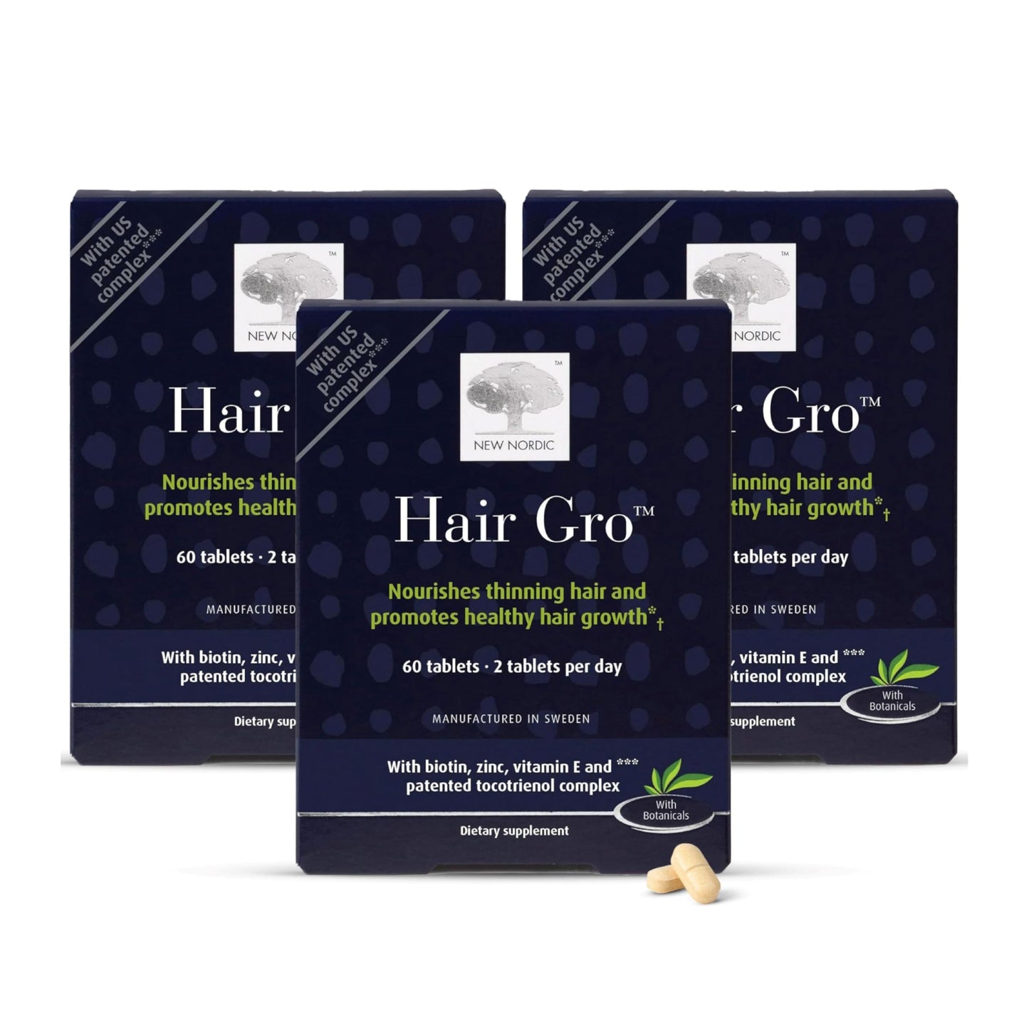 NEW NORDIC Hair GRO Hair Growth Supplement Biotin & Palm Fruit Extract Tocotrienols for Natural Regrowth 180 Tablets