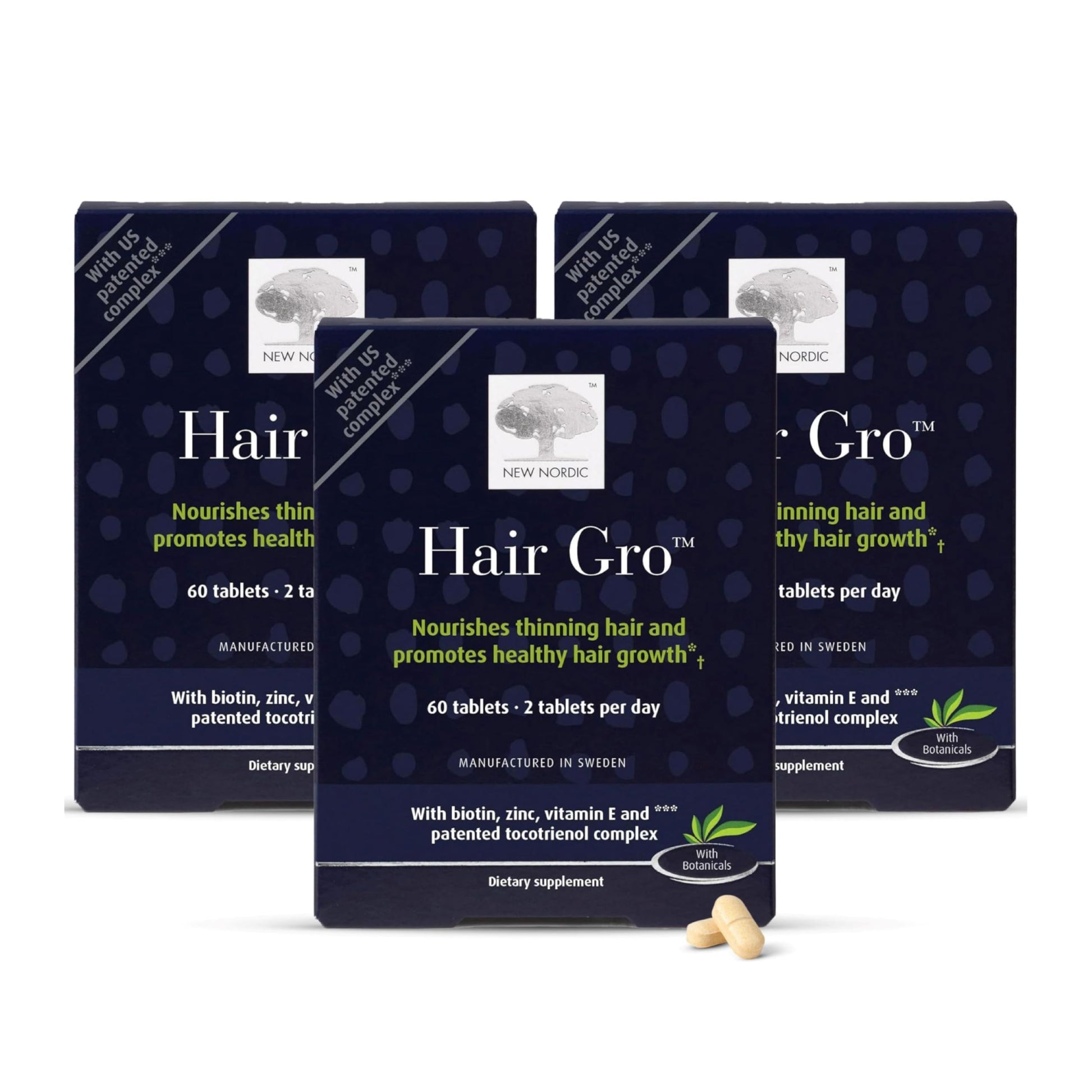NEW NORDIC Hair GRO Hair Growth Supplement Biotin & Palm Fruit Extract Tocotrienols for Natural Regrowth 180 Tablets