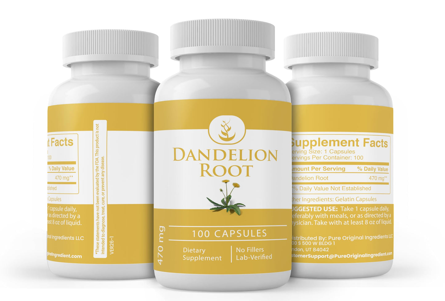 Pure Original Ingredients Dandelion Root Capsules 100 Count
