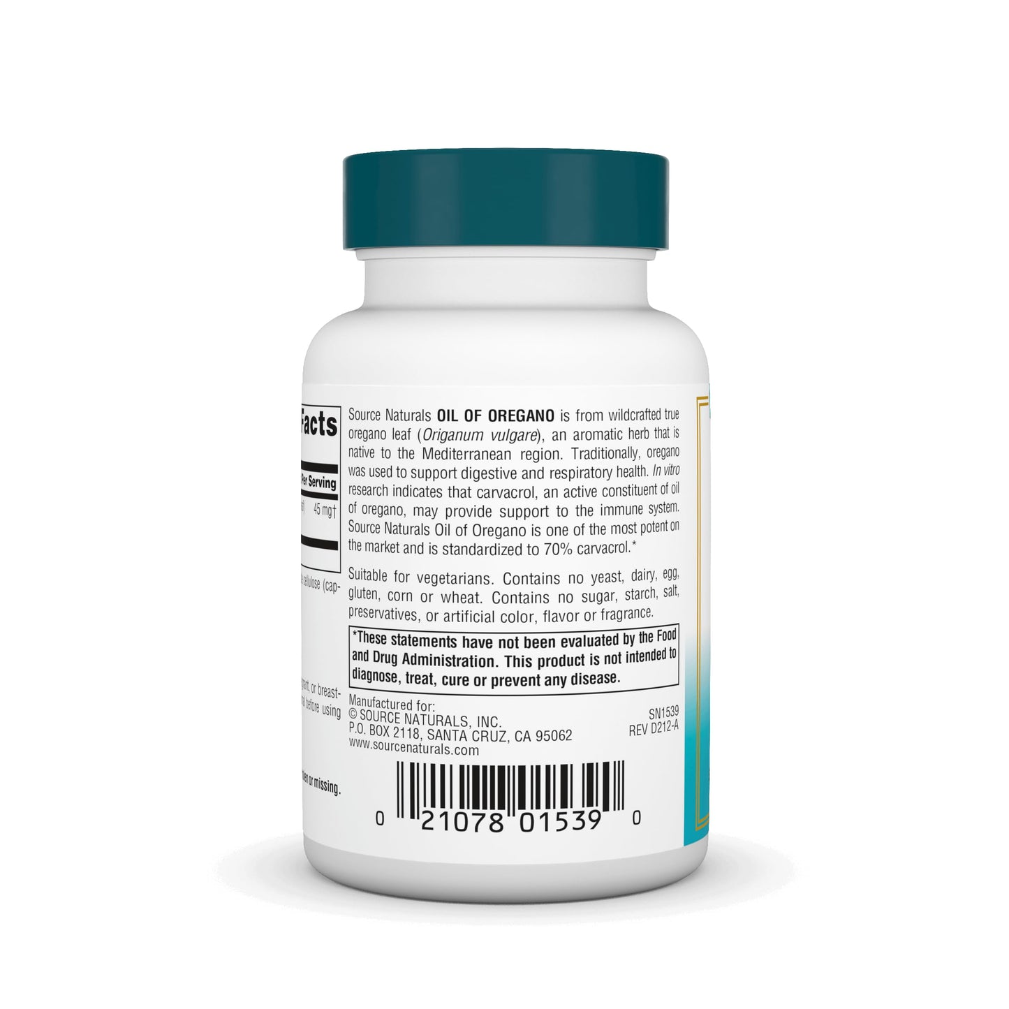 Source Naturals Wellness Oil of Oregano, Standardized to 70% Carvacrol, 60 Capsules