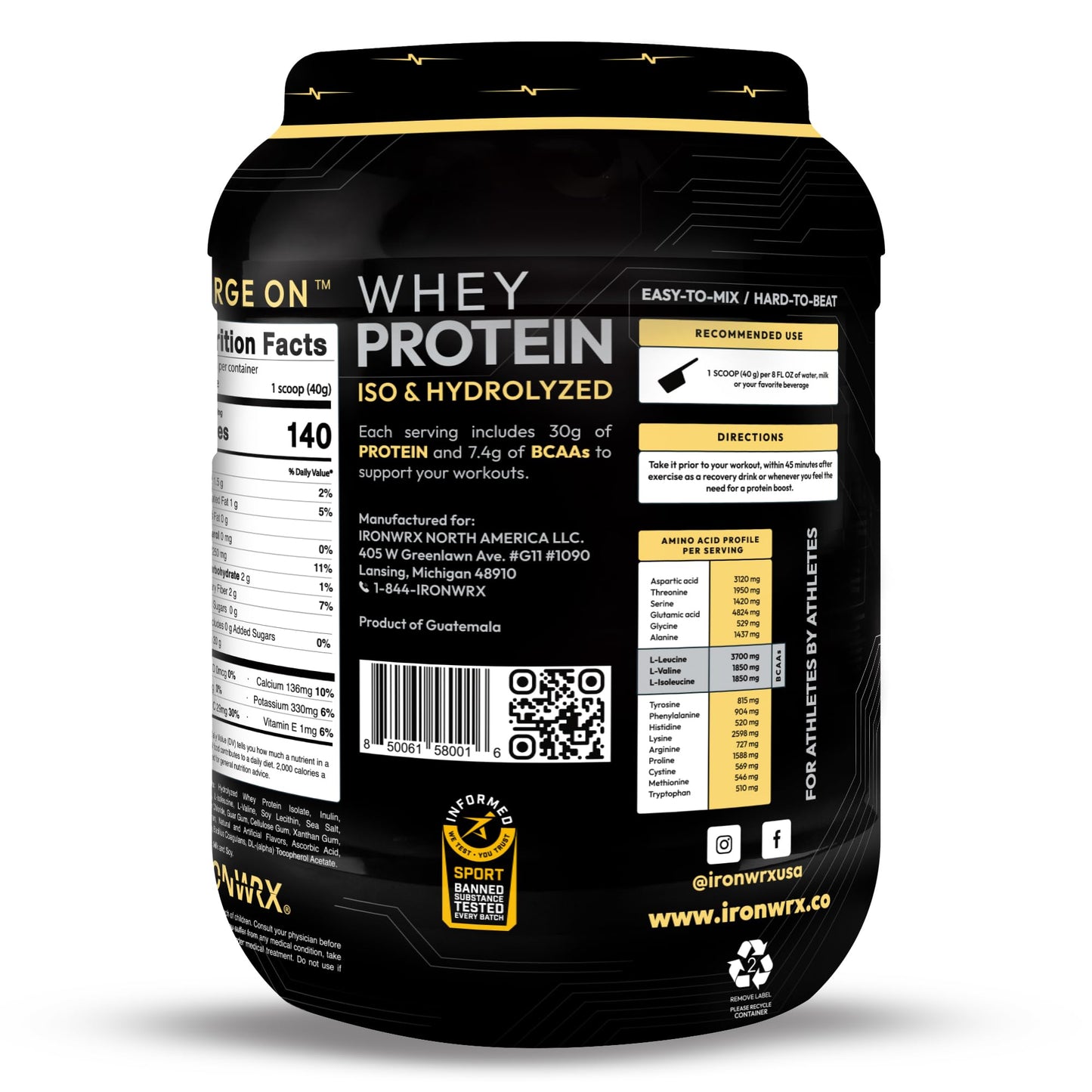 IRONWRX 100% Hydrolyzed Whey Protein Isolate Powder, French Vanilla, 70 Servings