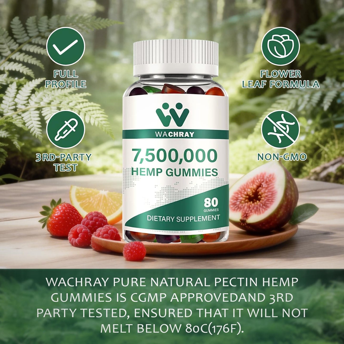 WACHRAY Hemp Gummies for Sleep, Anxiety & Pain Relief with Omega-3-6-9 & Vitamin, Gummies, 160 Count