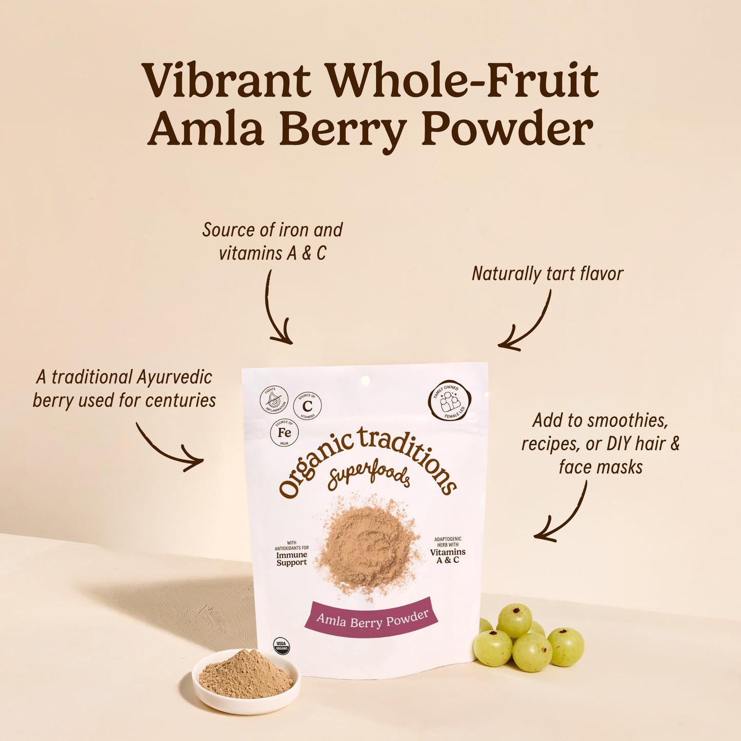 Organic Traditions Amla Powder from Indian Gooseberry, Vitamin C, 16 oz