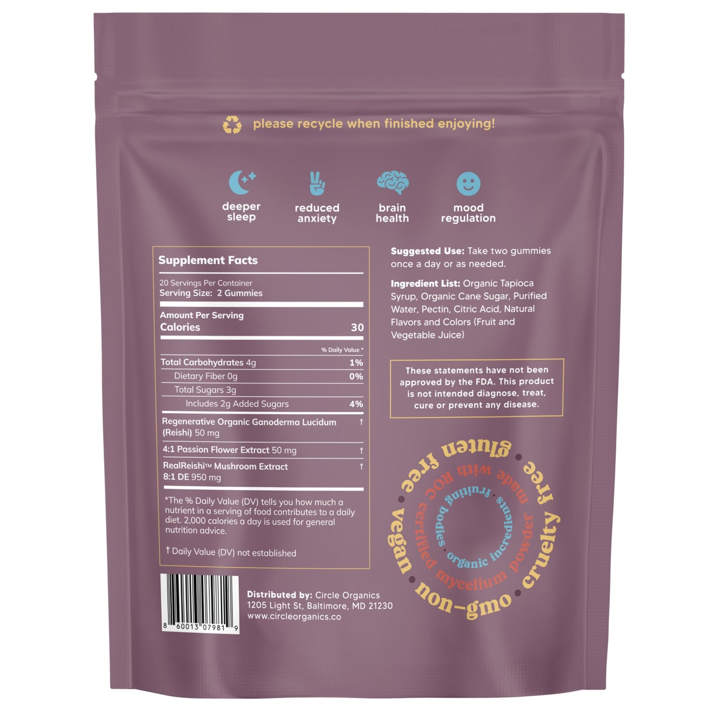 Circle Organics Sleep Mushroom Gummies 40 ct