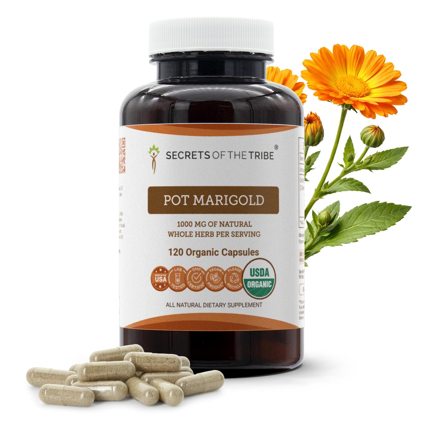 Secrets of the Tribe Pot Marigold Capsules, 120 Count