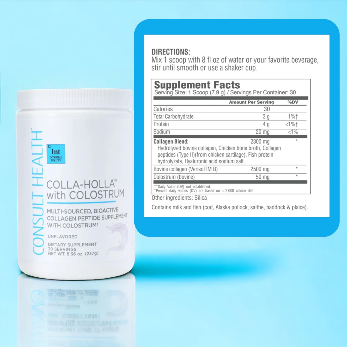Consult Health Colla Holla Multi-Sourced Collagen Verisol Protein Powder with Colostrum, 8.26 oz