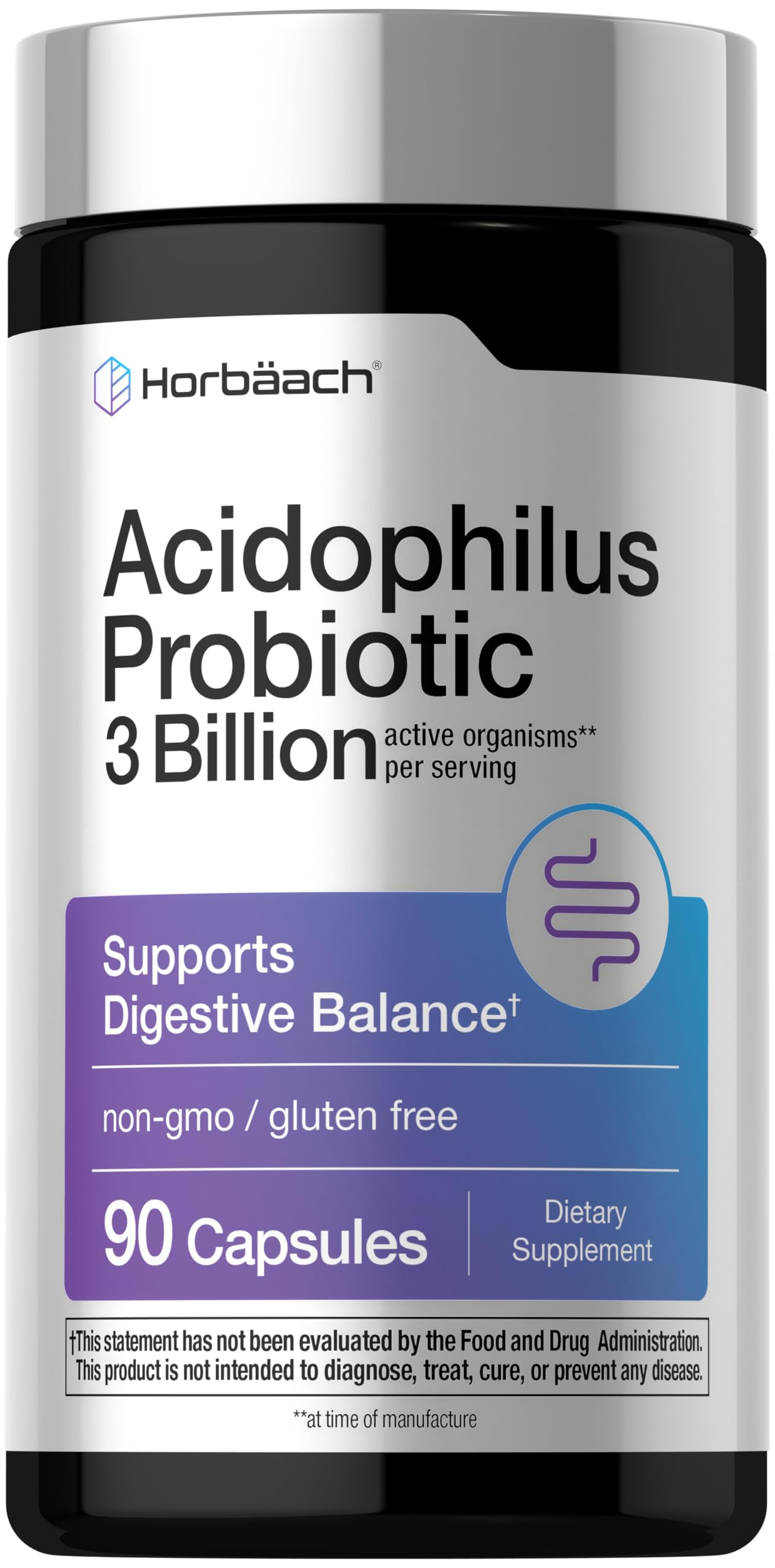 Horbäach Probiotic for Women & Men's Digestive Health 3 Billion CFU, 90 Capsules