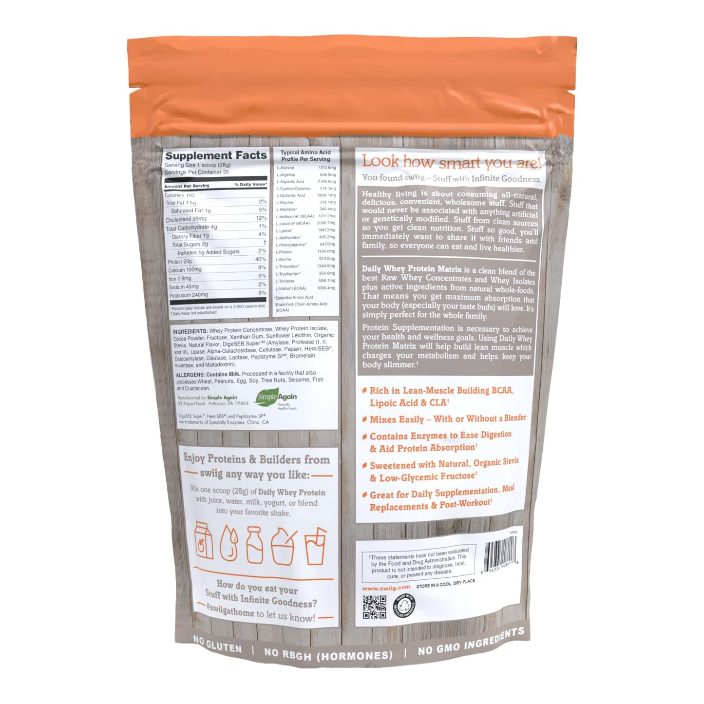swiig Whey Protein Powder Chocolate 2.2 lb
