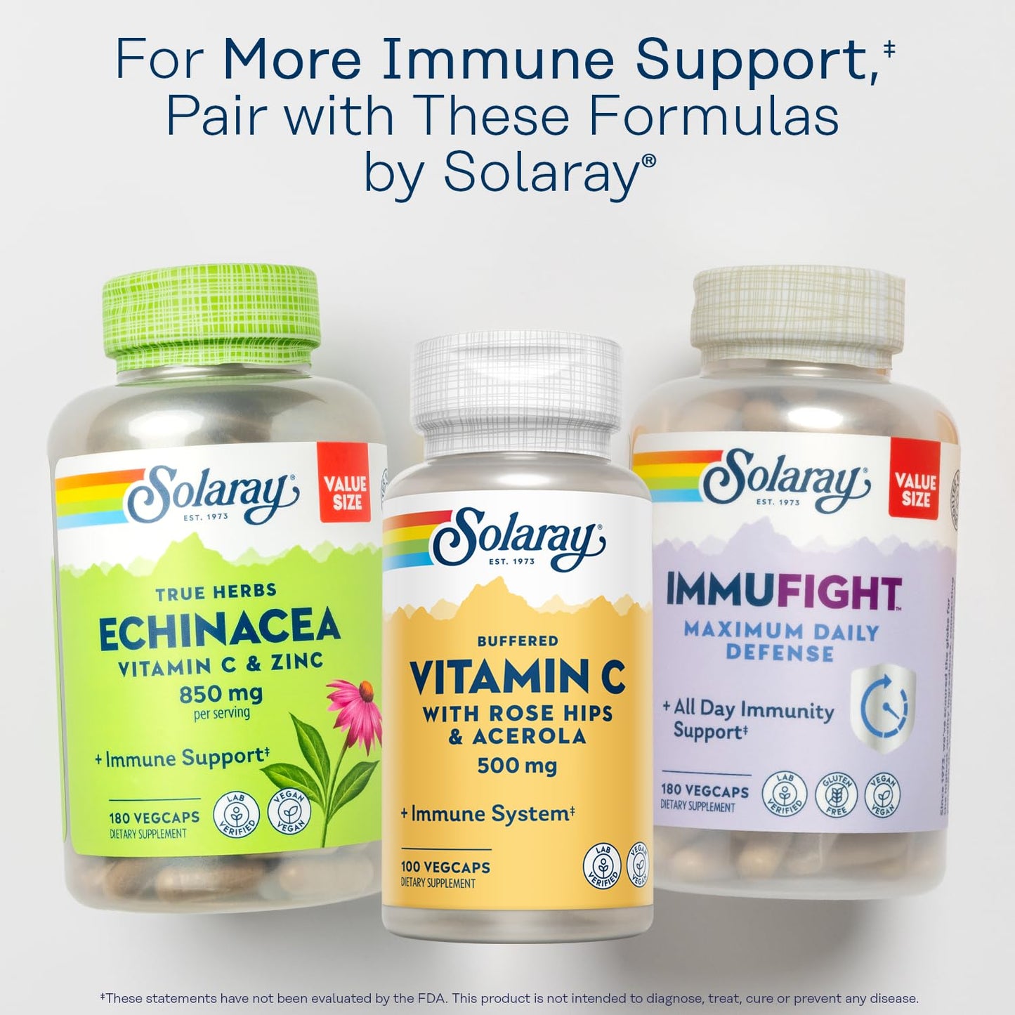 SOLARAY Buffered Vitamin C 500mg with Rose Hips and Acerola Immune Support Capsules, Vegan, 100 Count