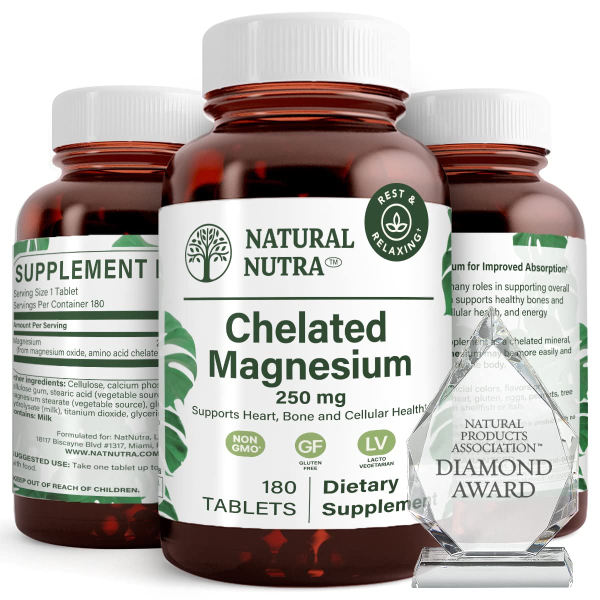 Natural Nutra Chelated Magnesium Oxide 250 mg Tablets, High Absorption, 360 Tablets