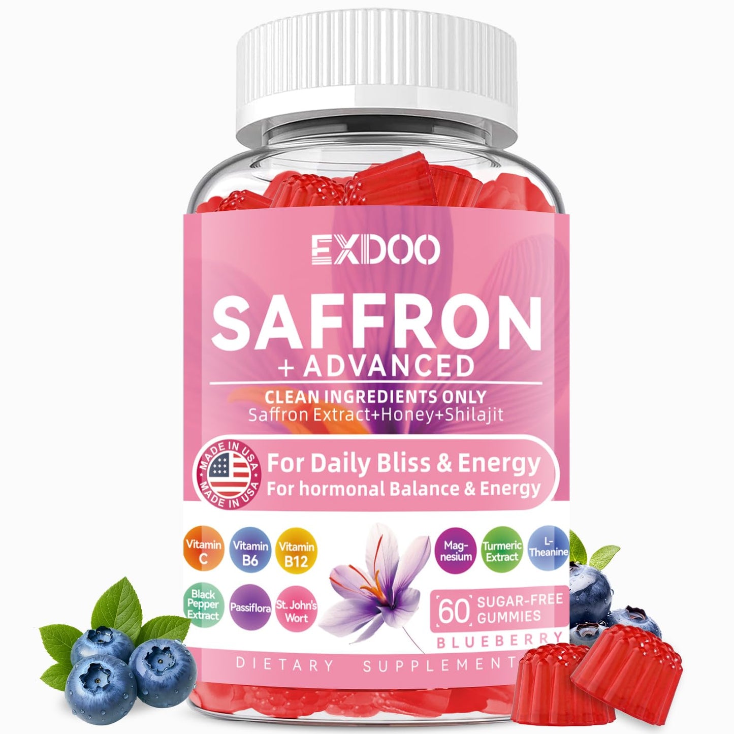 Exdoo Saffron Gummies for Women & Men 60 Count