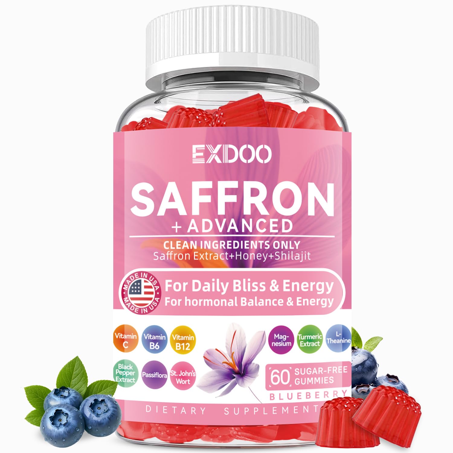 Exdoo Saffron Gummies for Women & Men 60 Count