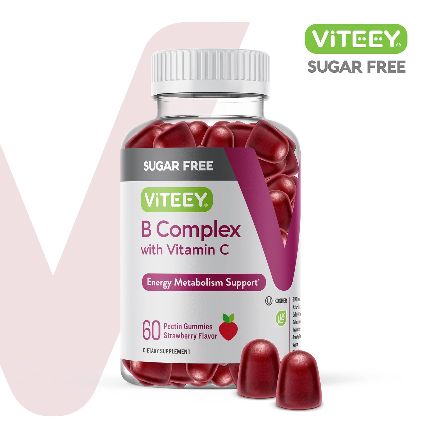 Viteey Vitamin B Complex Gummies with Vitamin C, Sugar Free Chewable Gummy, 60 Gummies