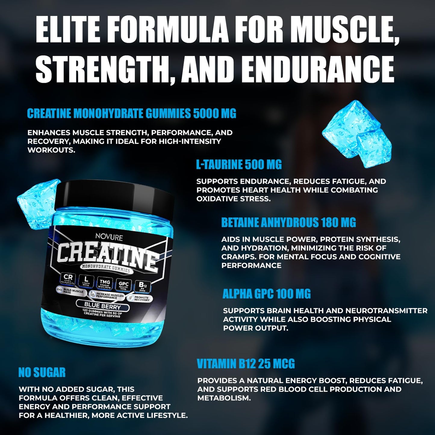 Novure Creatine Monohydrate Gummies 5000mg, 120 Gummies