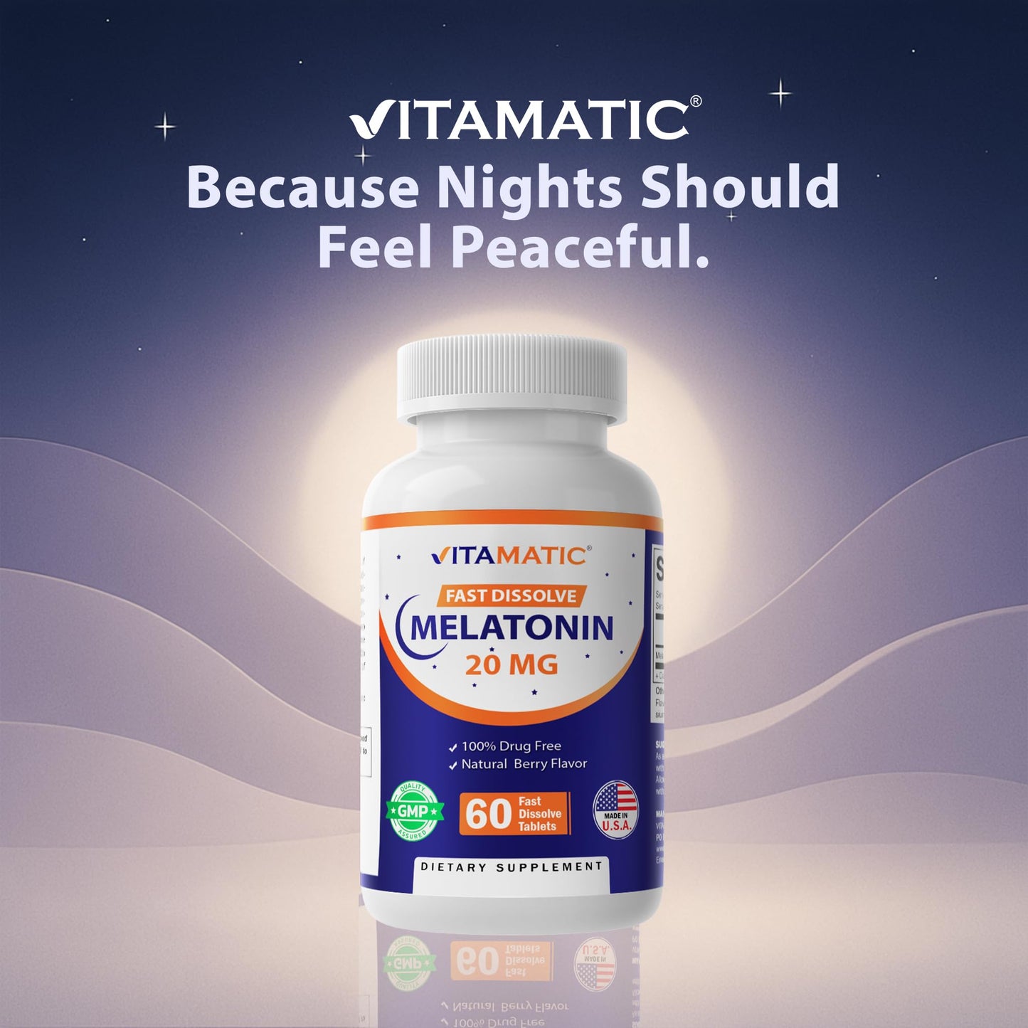 Vitamatic Melatonin 20 mg Fast Dissolve Tablets, 60 Tablets, 2 Pack
