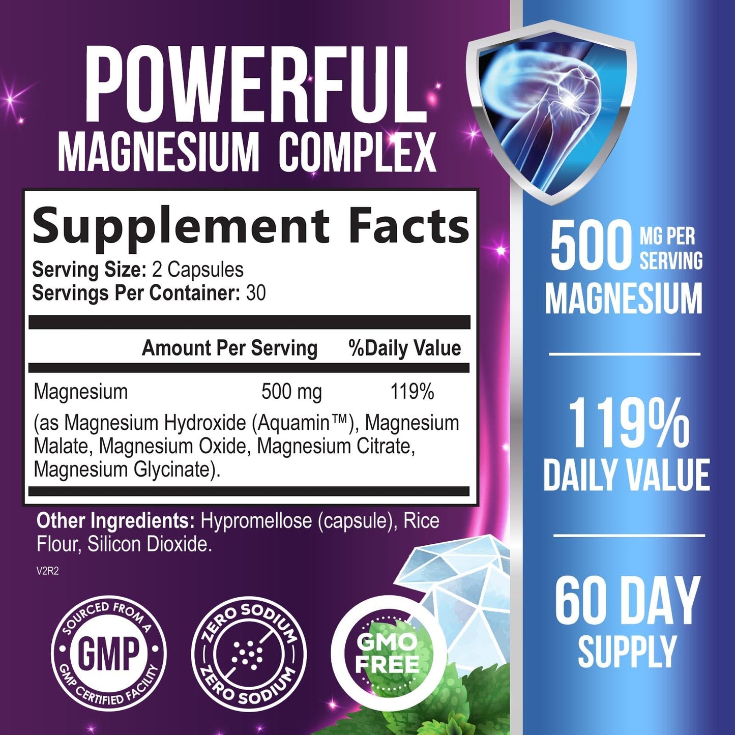 Health Nutrition Naturals Magnesium Complex 500mg Capsules, 60 Count