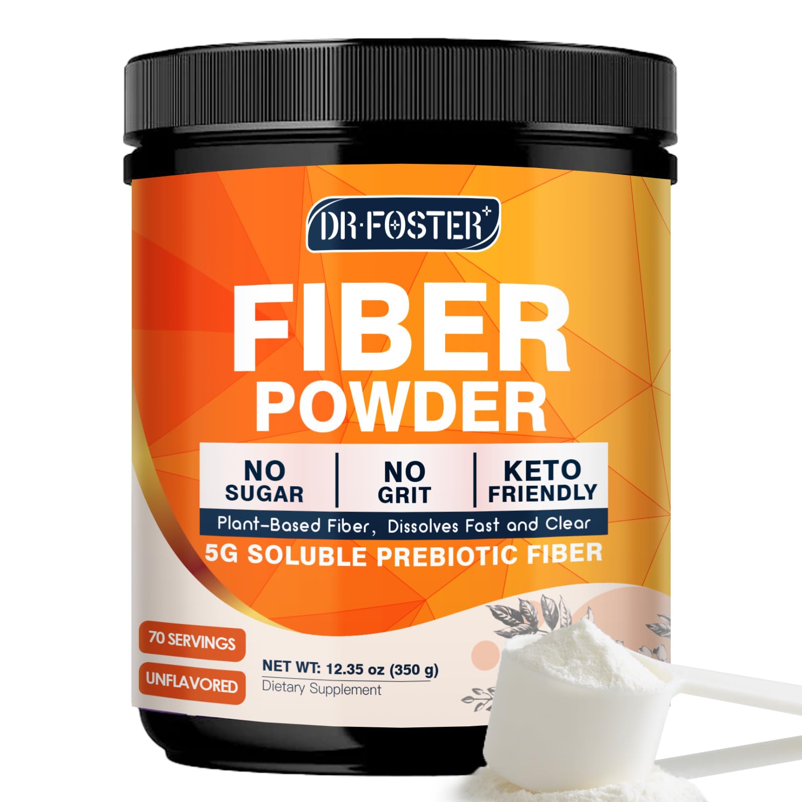 DRFOSTER Prebiotic Fiber Powder Unflavored - Soluble Fiber Supplement with Acacia Fiber & Inulin, 12.35 Ounce