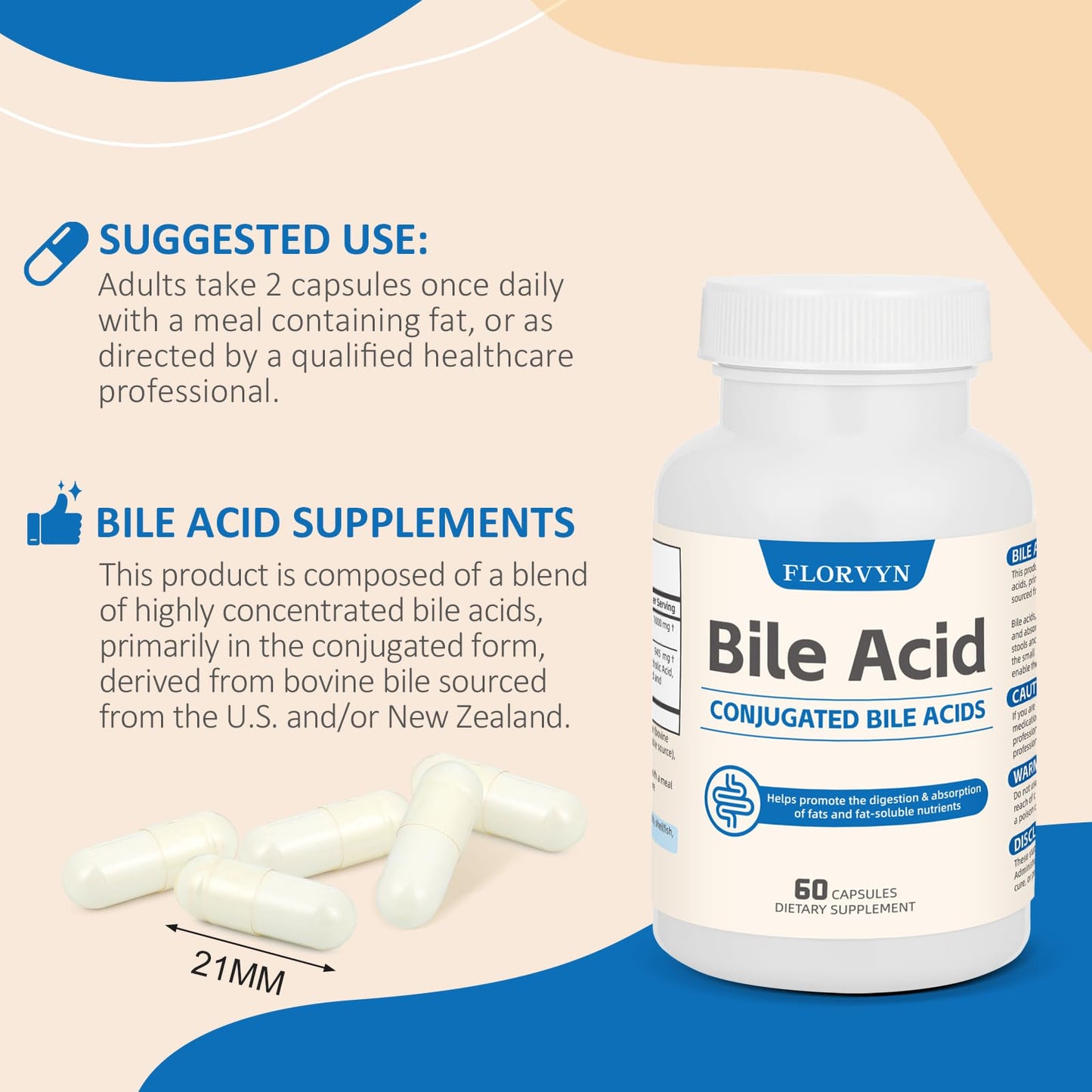 Florvyn Conjugated Bile Acid Supplement 1000mg Capsule 2 Count