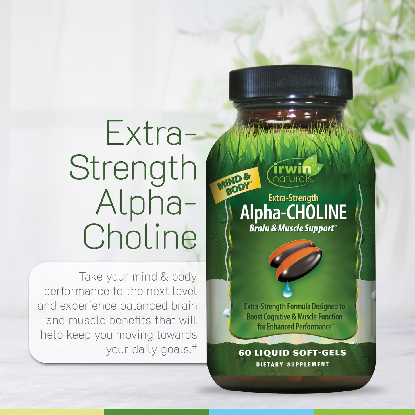 Irwin Naturals Extra-Strength Alpha-Choline (Alpha-GPC) Brain & Muscle Support with B-Vitamins & Magnesium Softgels, 60 Count