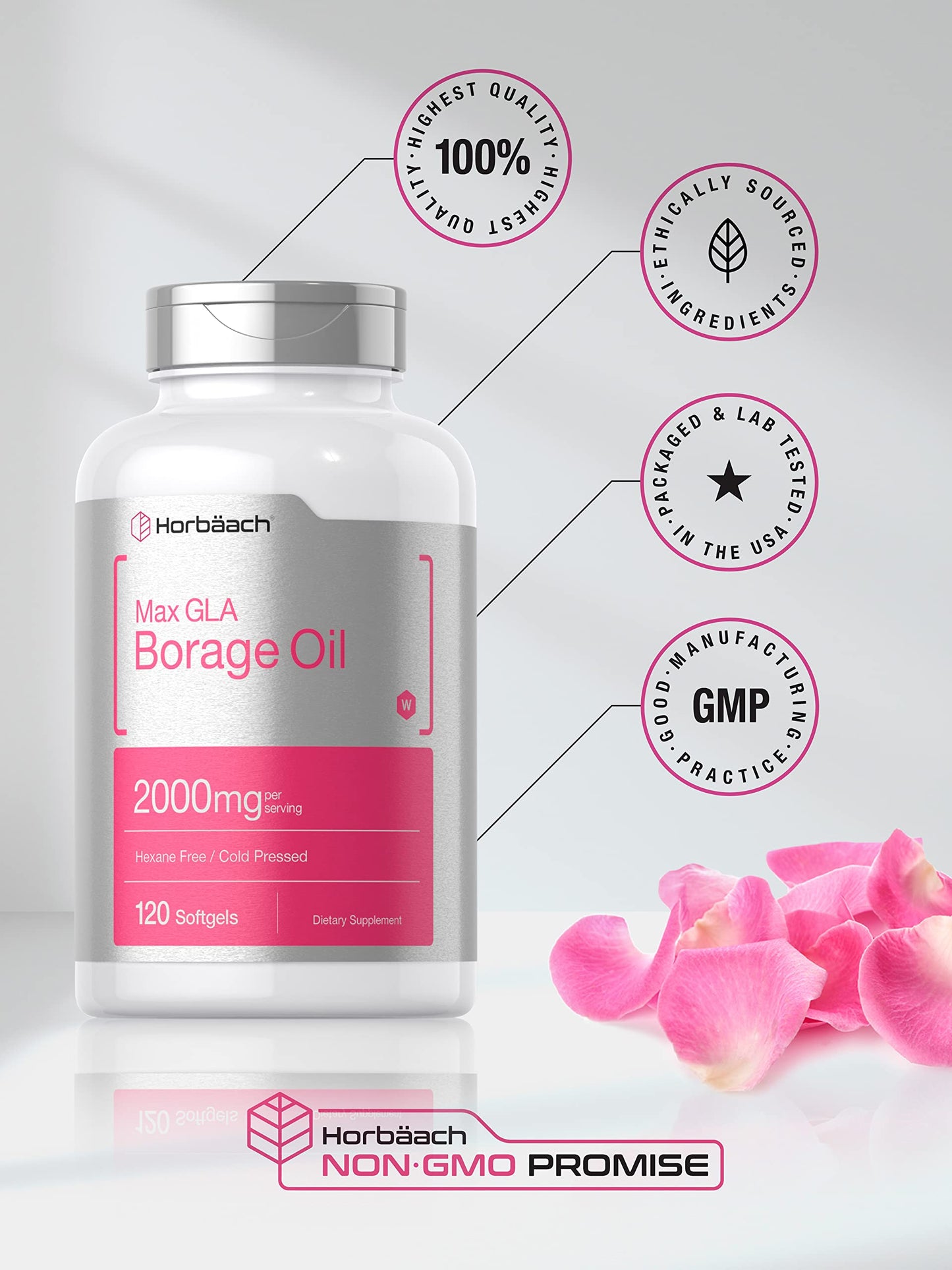 Horbäach Borage Oil Softgels 2000 mg, 120 Count
