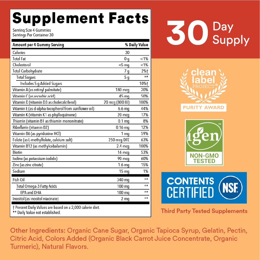 SmartyPants Kids Multivitamin Gummies with Omega-3 Fish Oil (EPA/DHA), Vitamin D3, Vitamin C, B Vitamins & Zinc, Gluten Free, 120 Count