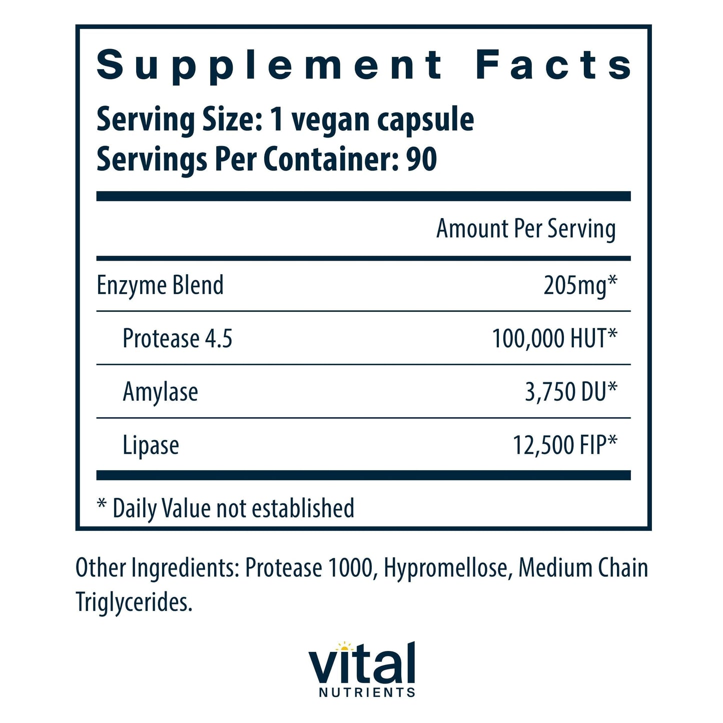Vital Nutrients Vegan Pancreatic Enzymes for Women & Men - Enzymes for Digestion Support Gut Health - Relief from Gas & Bloating - Gluten, Dairy, Soy Free, 90 Capsules