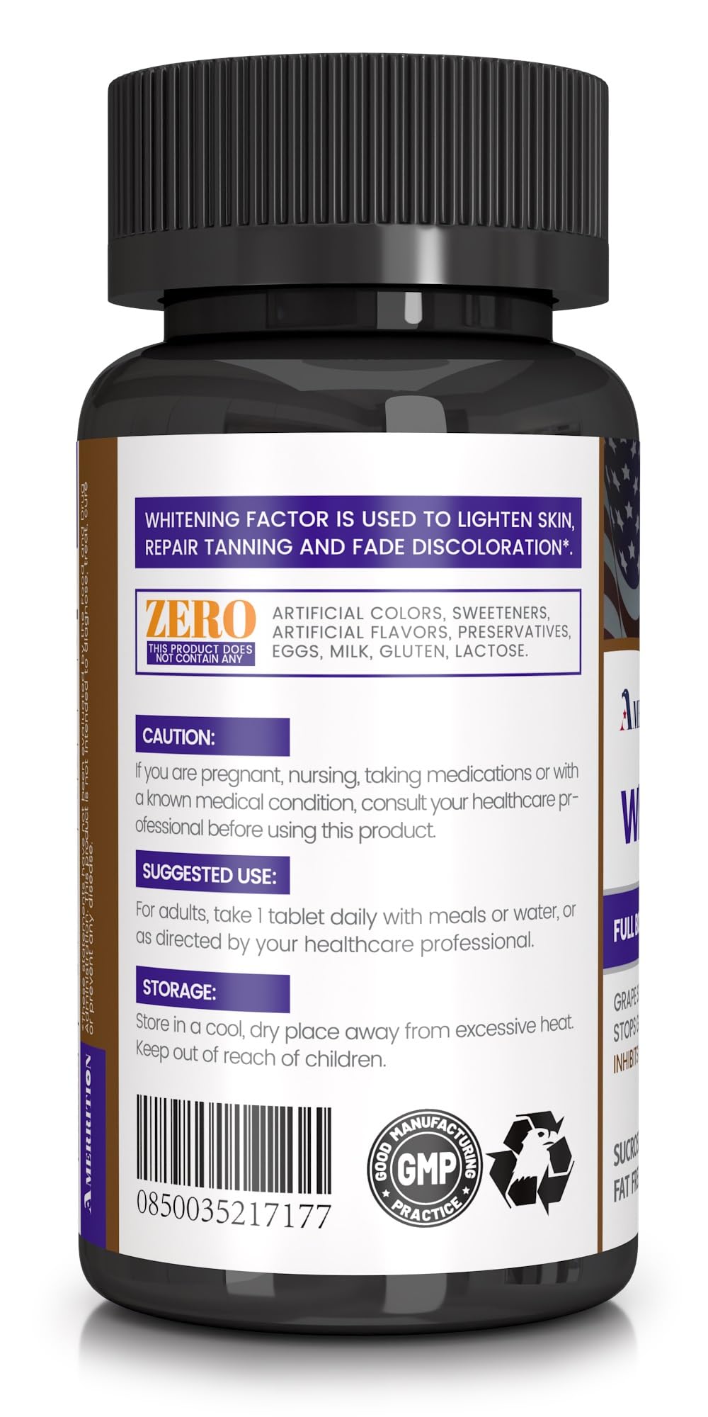Amerrition Skin Whitening Supplement Infused with Grape Seed Extract, Glutathione, Vitamin B3, and Vitamin C, 60 Tablets