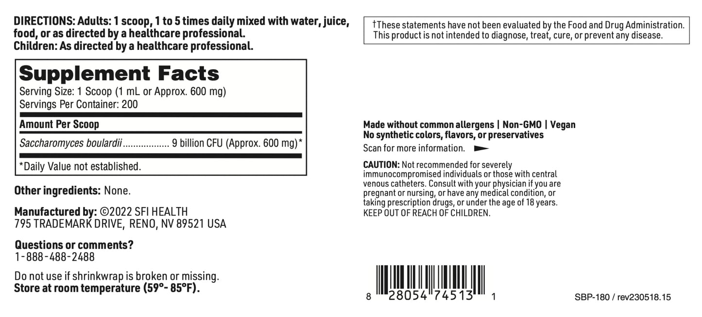SFI Health Saccharomyces boulardii Powder, 4.48 Ounce