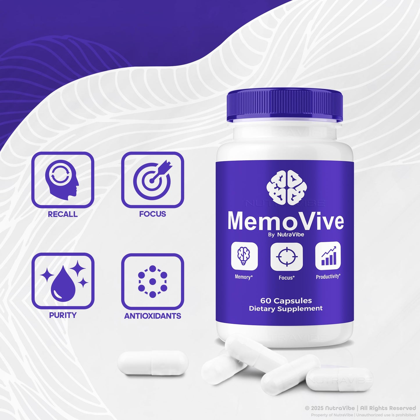 NutraVibe MemoVive Brain and Memory Support Capsule, 60 Capsules