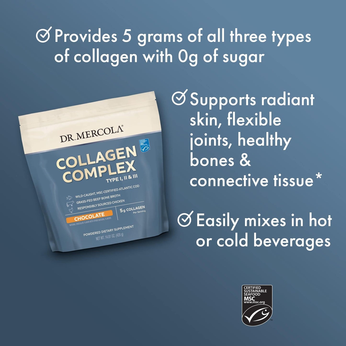 Dr. Mercola Collagen Complex Powder - Multi-Source Collagen Types I, II & III - 14.81 oz