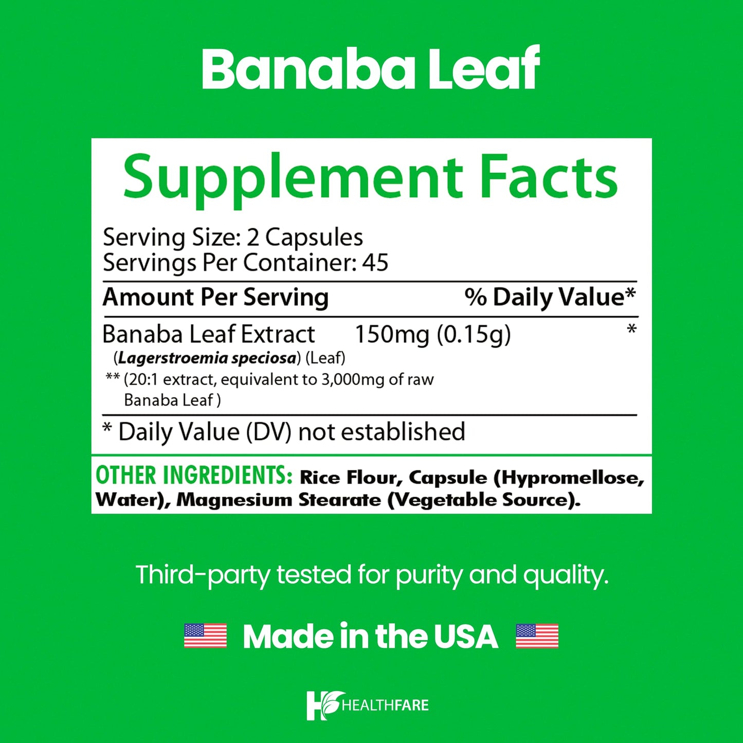 Healthfare Banaba Leaf Extract Capsules 3000mg, 90 Count