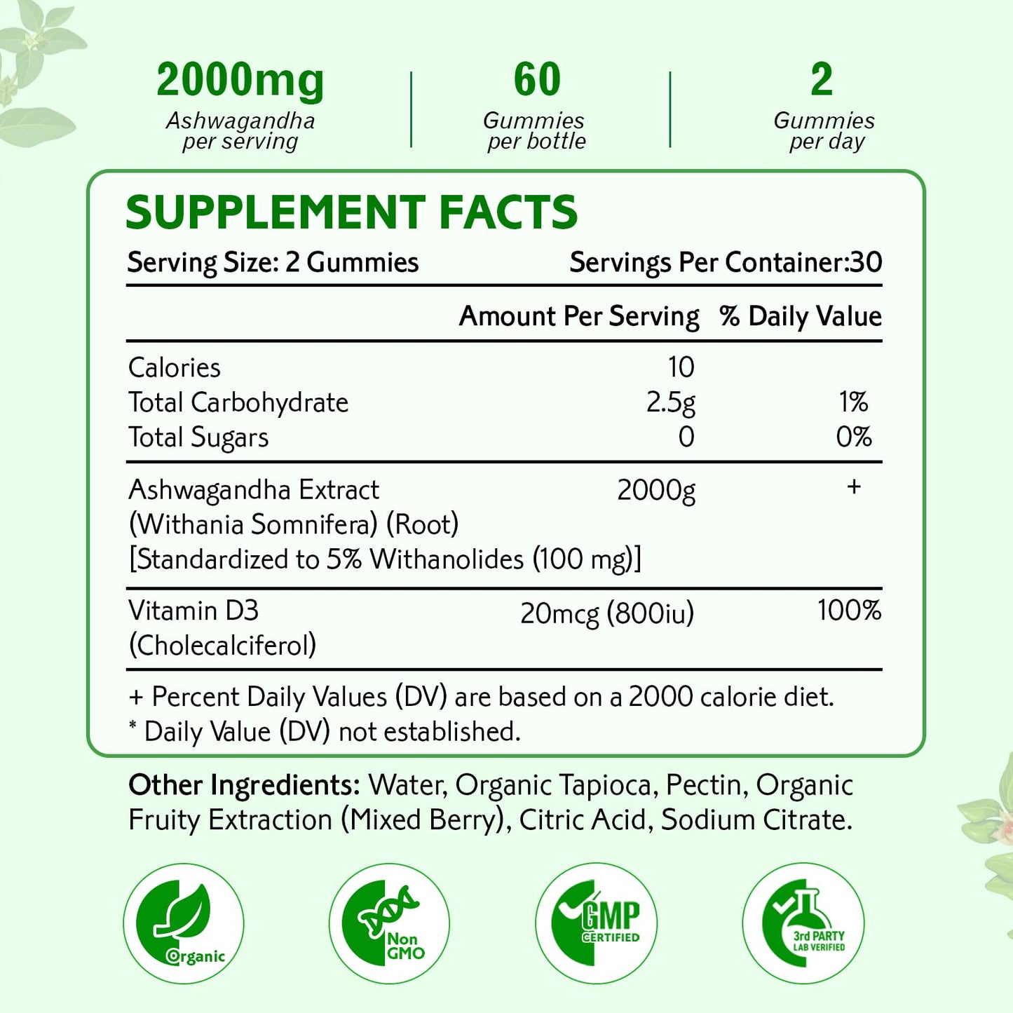 Zetelixia Ashwagandha Gummies with Extra Strength Vitamin D3 60 Count
