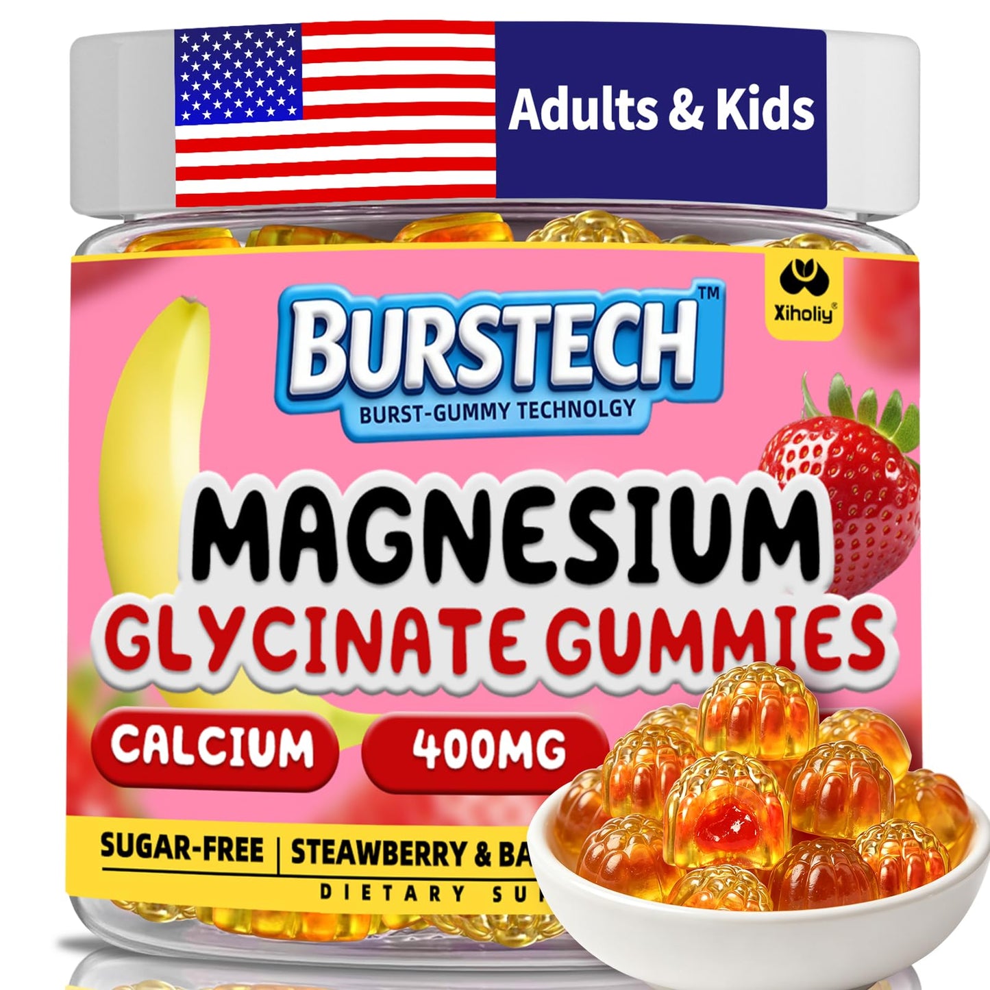 XIHOLIY Magnesium Glycinate Gummies 400MG, 60 Count