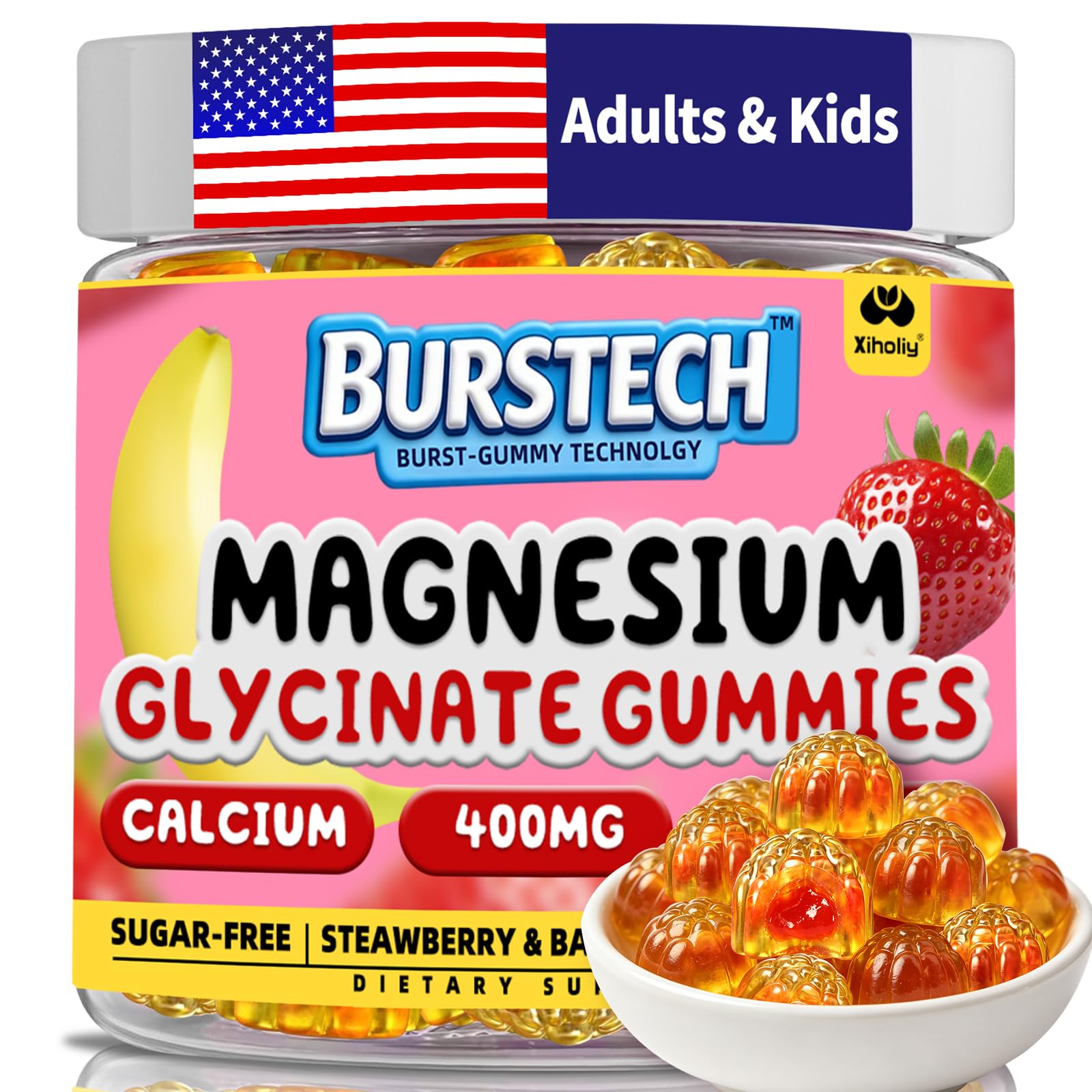 XIHOLIY Magnesium Glycinate Gummies 400MG, 60 Count