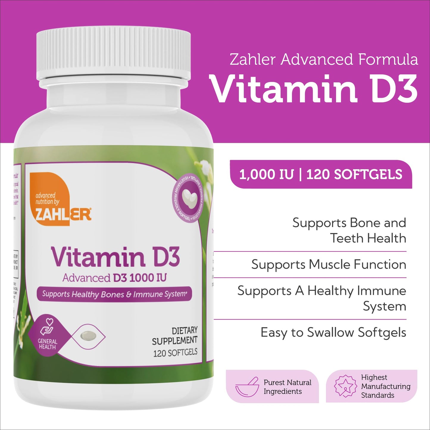 Zahler Advanced Vitamin D3 1000 IU Softgels 120 Count